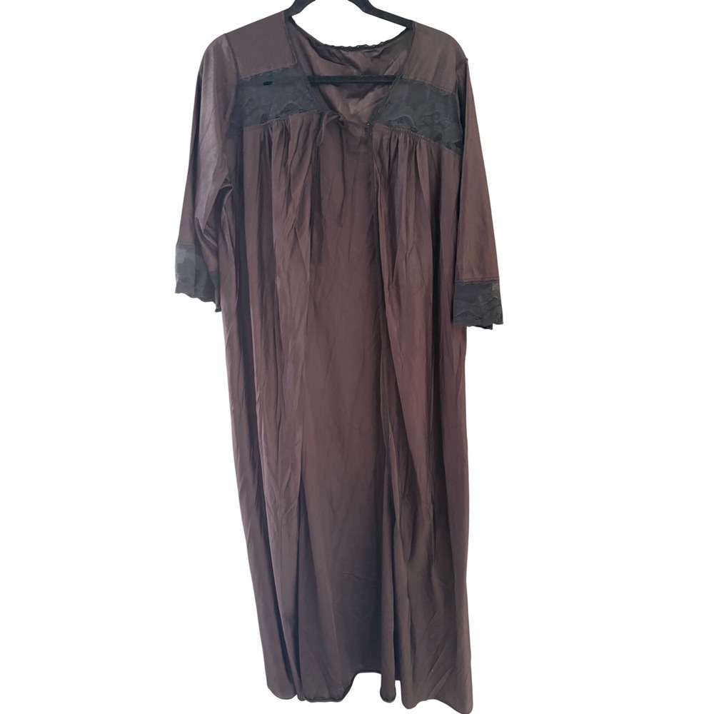 Vintage 60s Faded Black Lace Trim Maxi Robe Nightgown Romantic Goth Loungewear